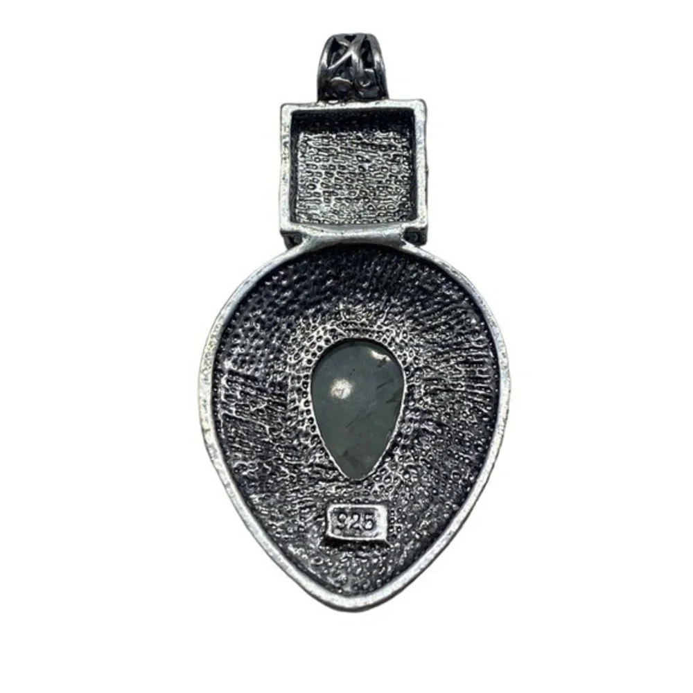 Moss Prehnite Gemstone Sterling Silver 925 Pendant 2.75in